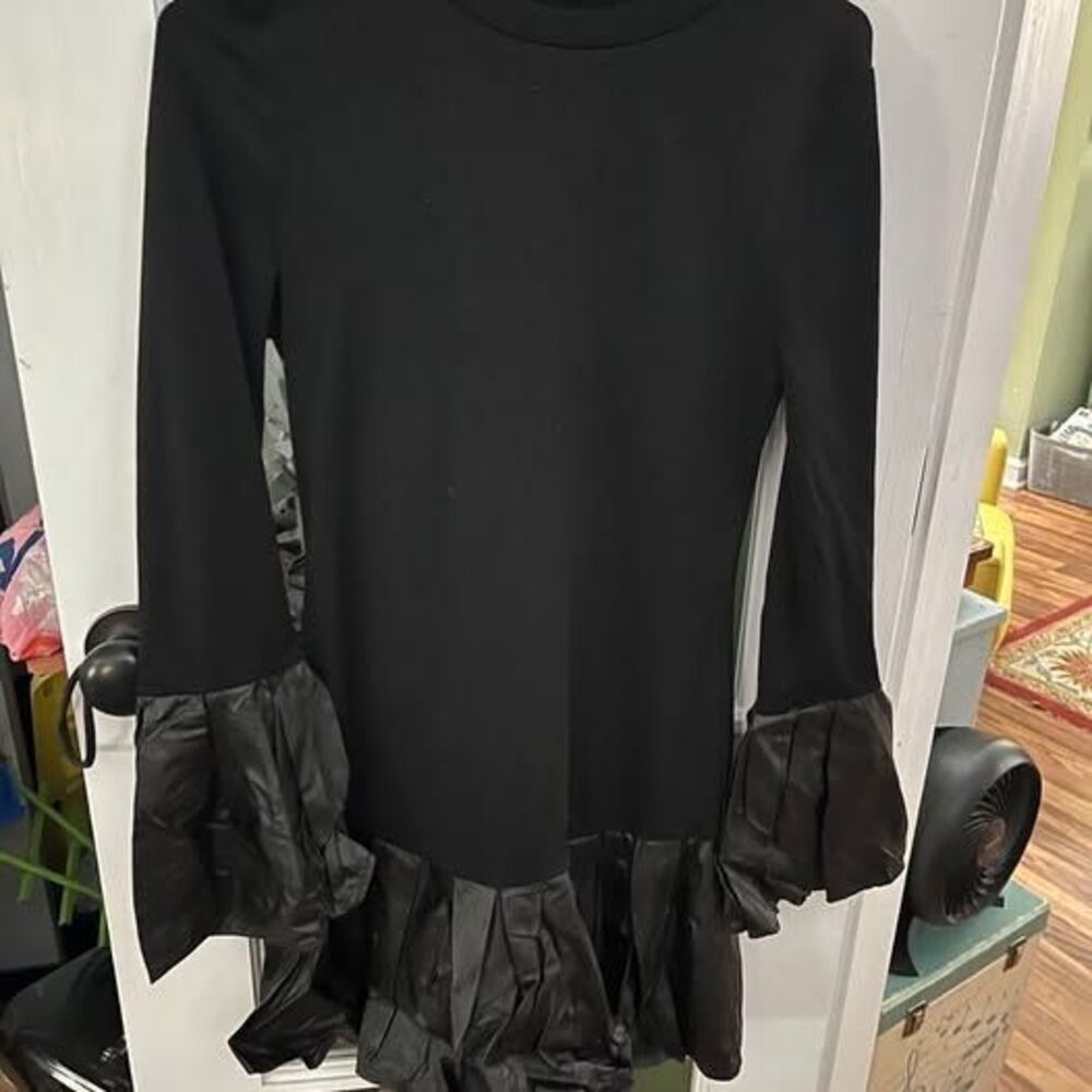 SHEIN Black Long Sleeve Ruffle Hem Mini Dress